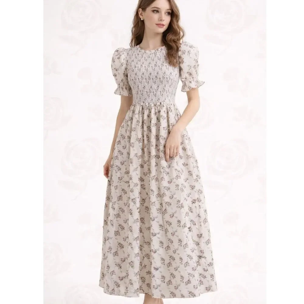 Dondolo x LoveShackFancy Rose Garden Smocked Short Dress Cream Size XXL - Picture 2 of 13